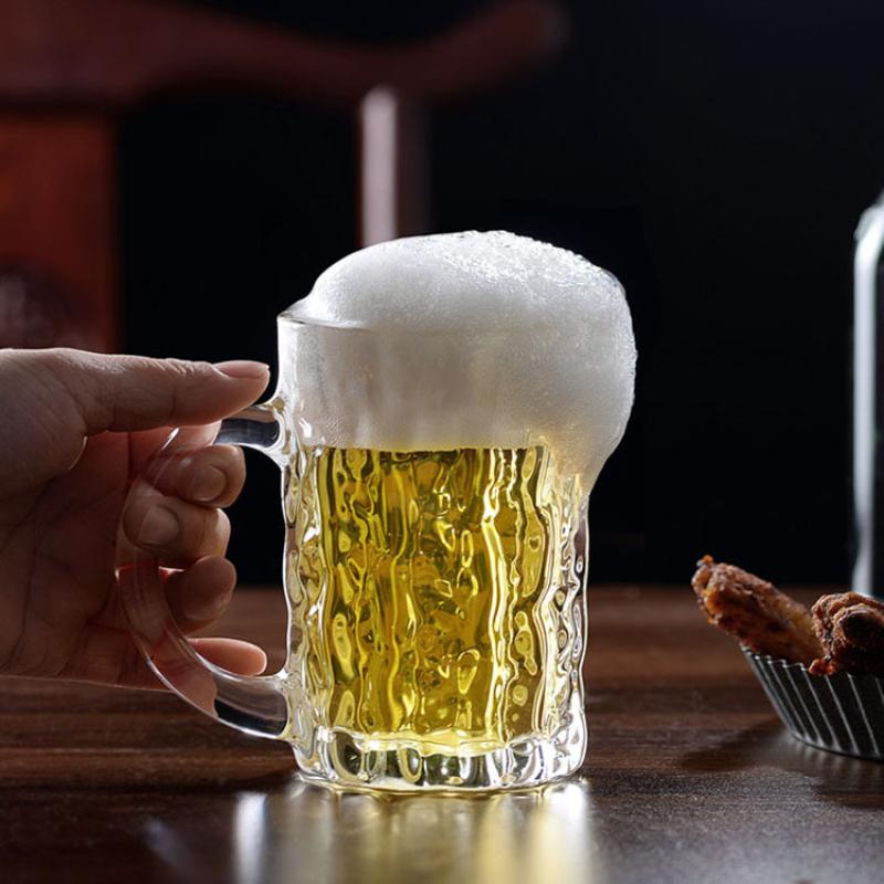 330ml/360ml Cocktail Glass Beer Whisky Cup Transparent Creative Milk Coffee Juice Water Tea Cups with Handle Barware Drinkware