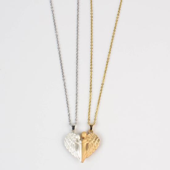 1 Set Matching Angel Couple Necklaces Magnetic Heart Angel Pendant Necklaces Romantic Love Heart Necklaces for Couples Valentine's Day Gift