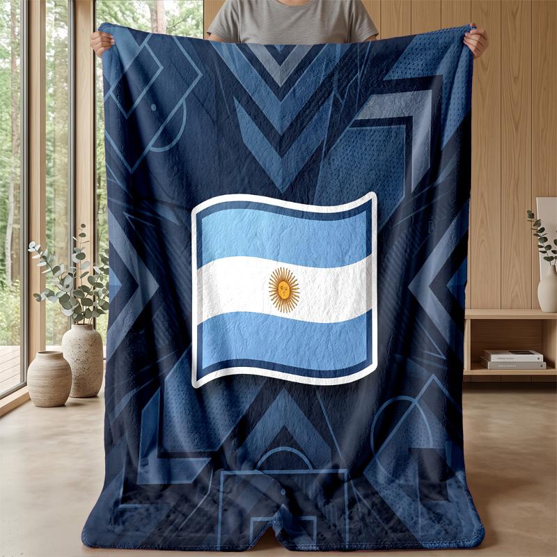 Argentina Football Printed Flannel Blanket Skin Friendly Warm Decorative Throw for Indoor Couch Bed Daily Use