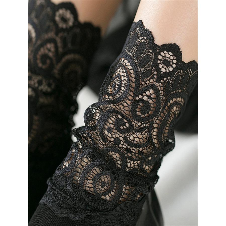 Sexy Lace Floral Mesh Socks Women Black Transparent Short Cotton Sock For Ladies Elastic Retro Cute Socks Female New
