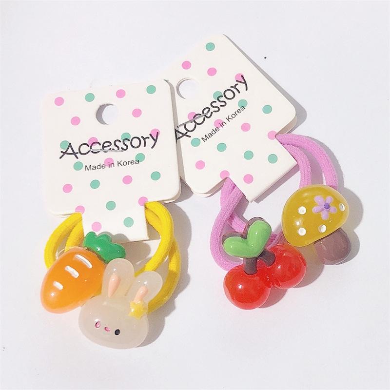 Sladké ovocné gumičky do vlasů pro korejské dívky - Jemné gumičky pro děti, Barevné kreslené vlasové doplňky.