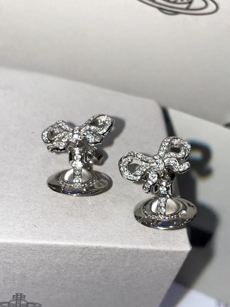 Vivienne Westwood Pink Glass Bead Bow Orb Saturn Necklace & Earrings Set