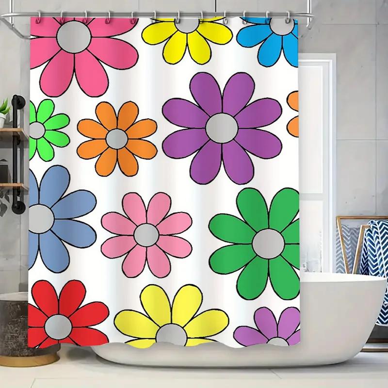 

Bright Floral Shower Curtain Multicolored Flower Design for Bathroom Decorations Waterproof Non-Slip Fabric for Home Bathrooms ( W90XH180cm