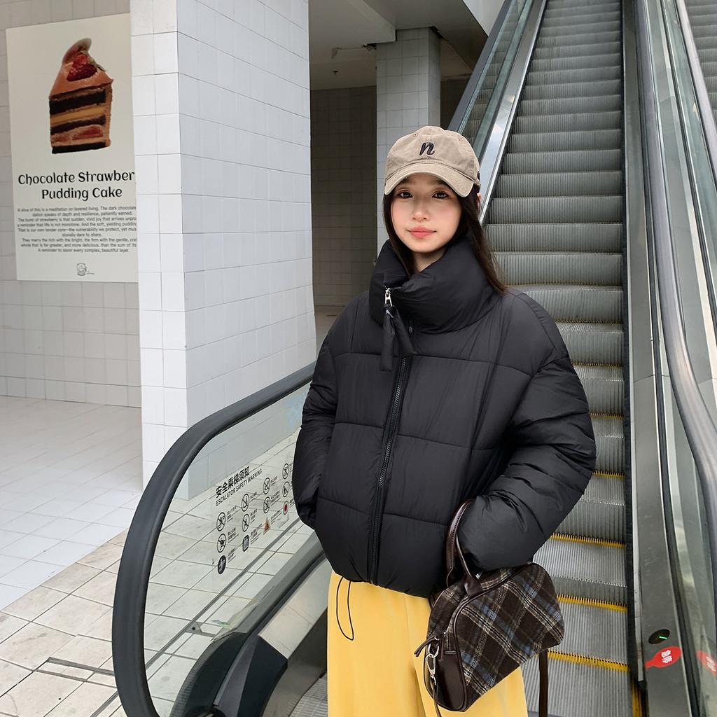 Maillard stand-up collar solid color thickened bread cotton clothes women's autumn and winter new commuter versatile short coat
