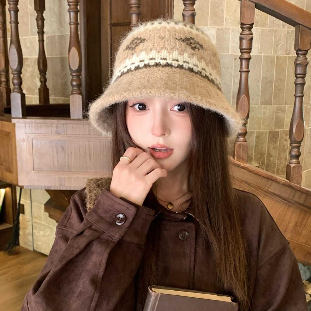 Dongdaemun Atmosphere Retro Jacquard Nordic Warm Dome Wool Knitted Wool Cold Hat Men and Women