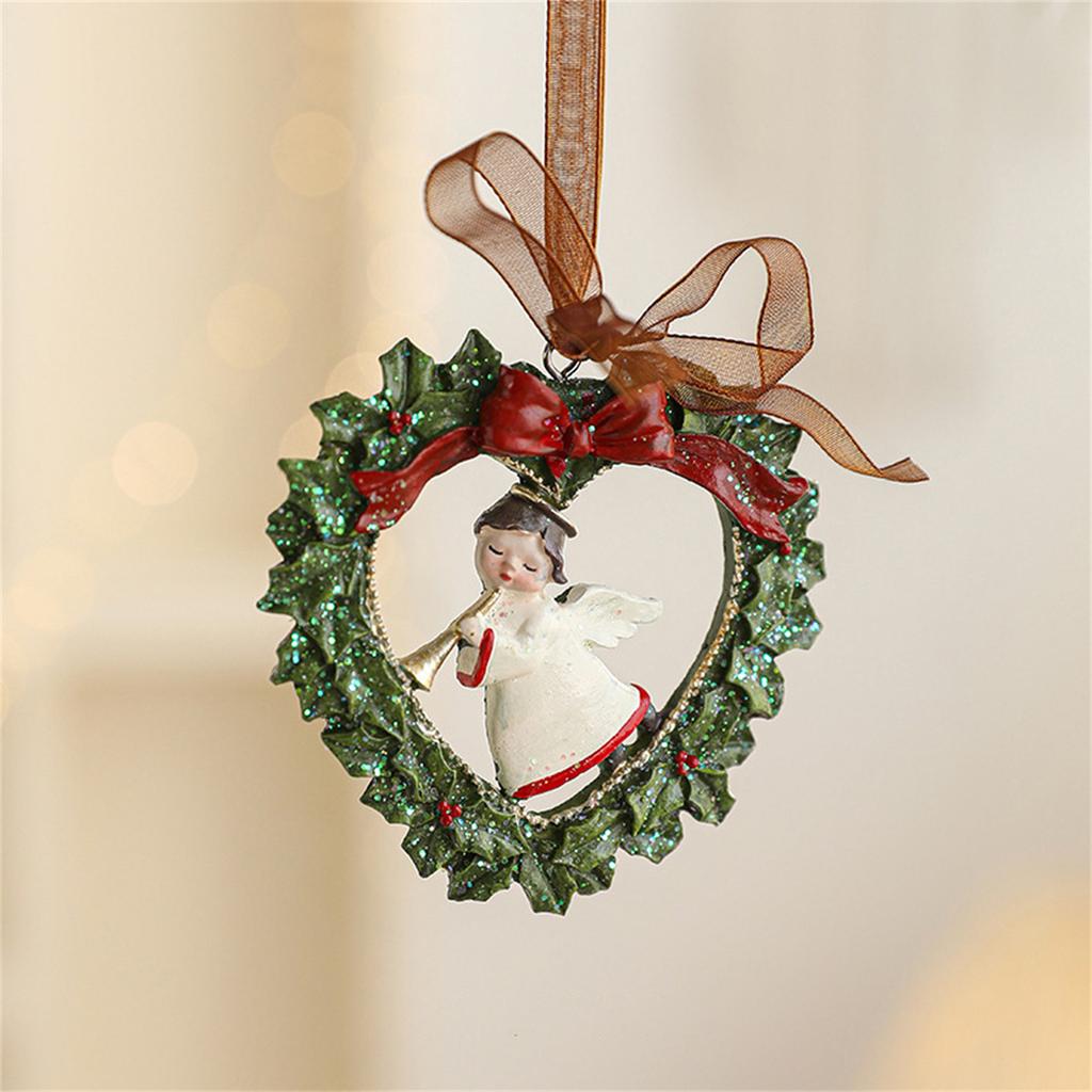 Christmas Tree Ornament Resin Hand-Painted Hanging Decor With Rope Vintage Bell Pendant For Holiday Home Party Decoration