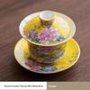 Enamel Color Ceramic Tea Cup Gongfu Tea Set Home Use Drinking Cup  Style Peony Handmade Craft High Temperature Glaze