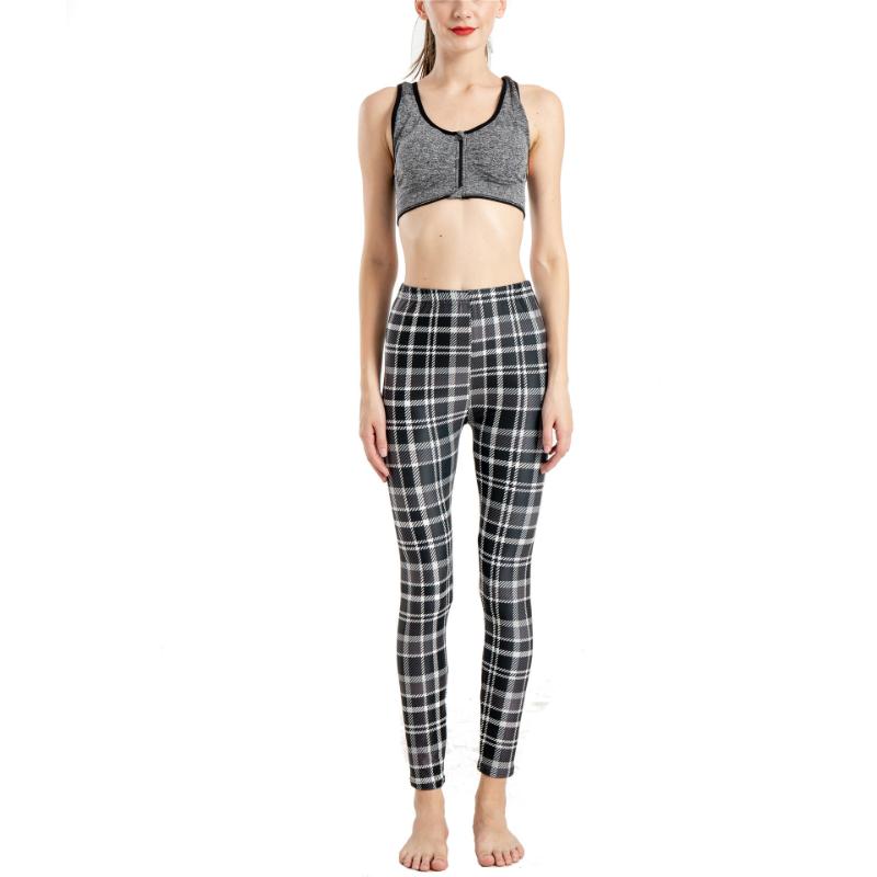 Fashion Geometric Striped Plaid Printed Leggings Stretch Pants Leggings High Waist Elasticity Pants Soft Trousers for Women Tights Fitness Yoga Pants