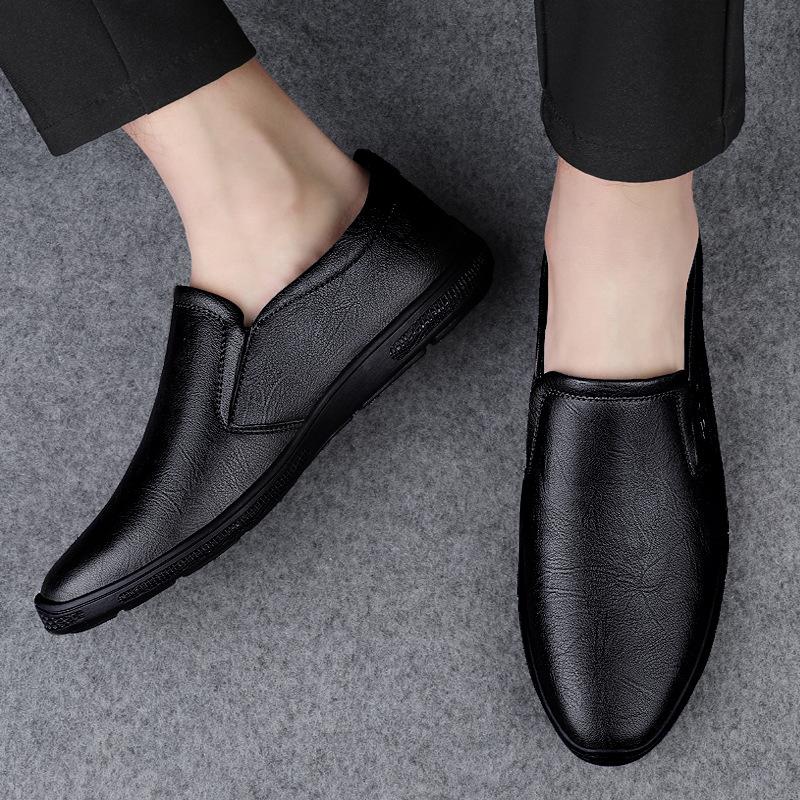 

Leather shoes men s genuine leather 2024 summer trend new round head dad shoes non-slip breathable business casual men s shoes 38 чёрный