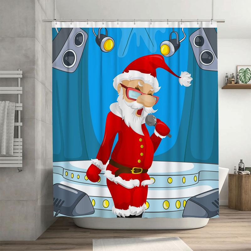 

Tu Santa Claus Shower Curtain Christmas Bathroom Decor Festive Holiday Backdrop Holiday Home Decoration Waterproof Fabric Shower W60H190(CM)-1 Pcs