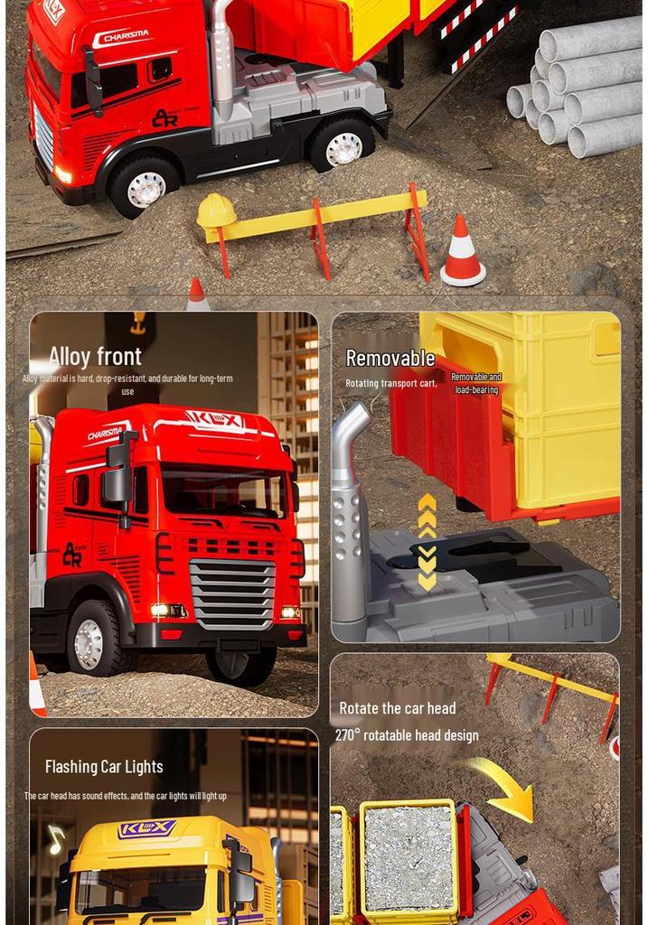 Large Alloy Cargo Transport Simulation Trailer Toy Truck for Kids
