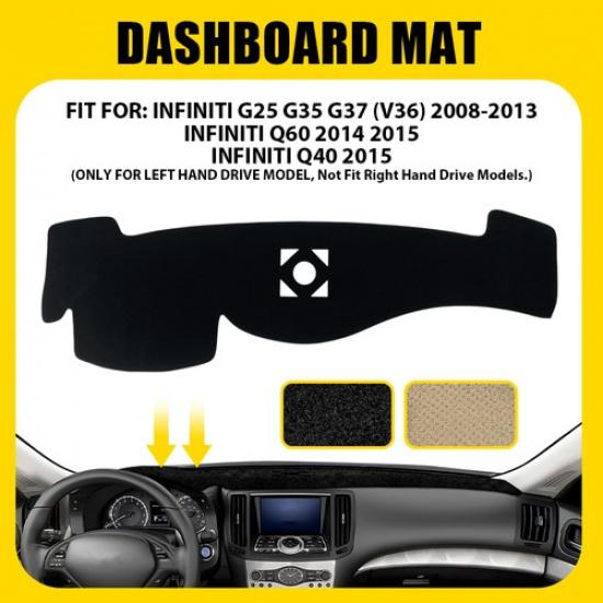 For Infiniti G25 G35 G37 2008-13 Black Dashboard Cover Dashmat Dash Anti-Sun Mat