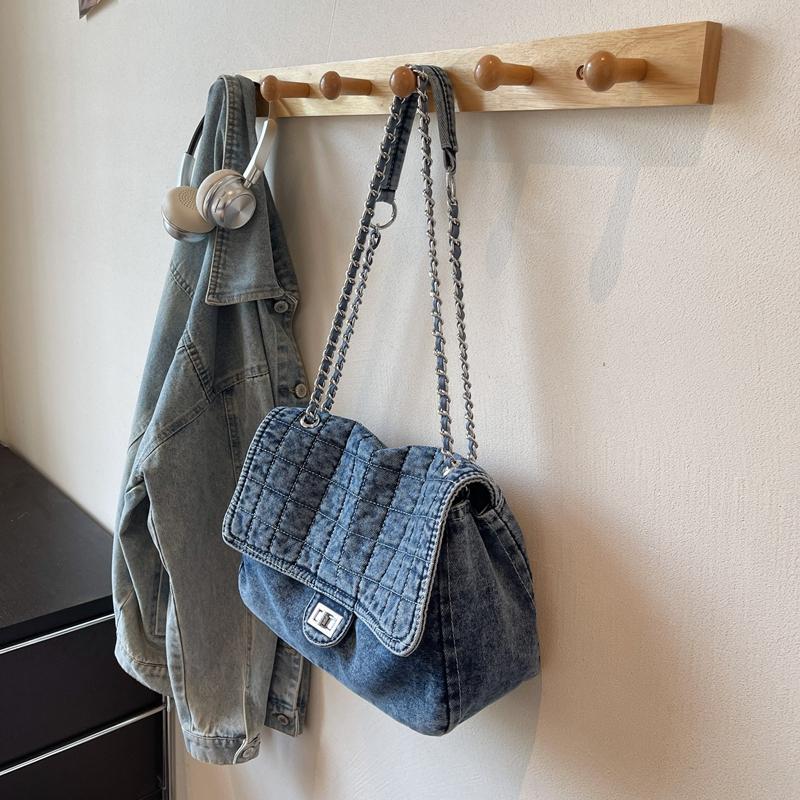Vintage Denim Shoulder Bag Women's Large Capacity Chain Crossbody Bag