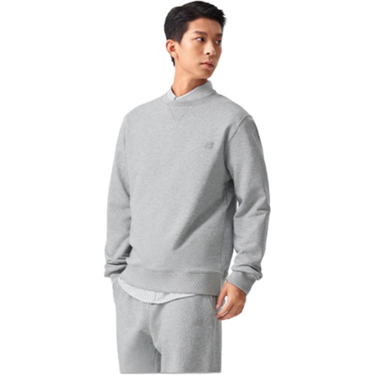 Li Ning China Color Series Solid Color Round Neck Pullover Casual Long Sleeve Sweatshirt Men sweatshirt Flower-Gray AWDU657-15