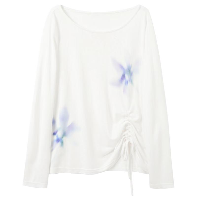 Sancai Women s Lyocell Blend Loose Fit Floral Print T-Shirt M