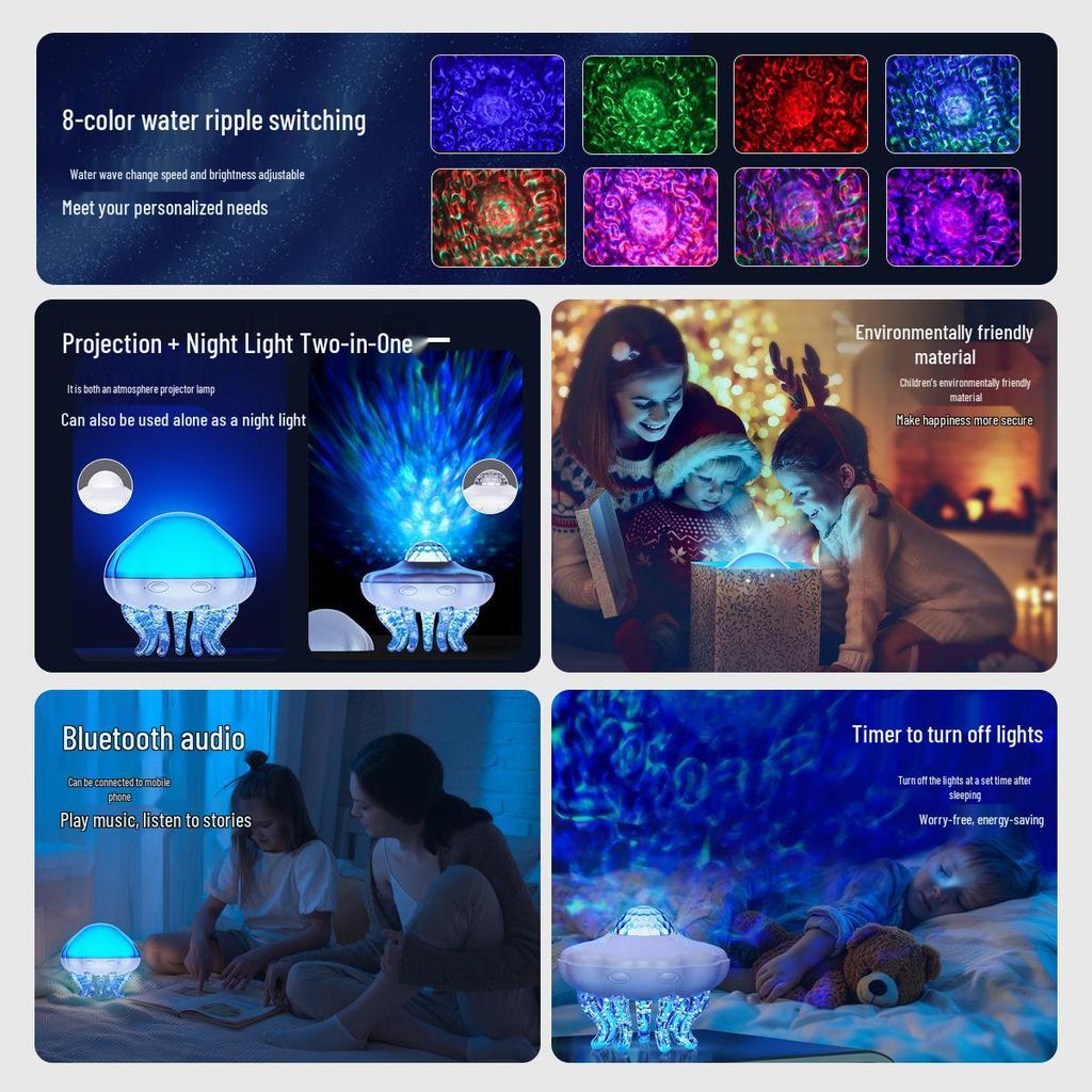 Romantischer Quallen-Projektor: Wasserwellen-Nachtlicht & Bluetooth-Lautsprecher für kreative Sternenhimmel-Atmosphäre