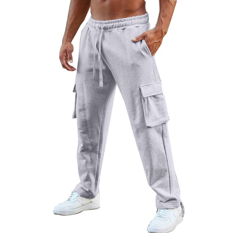 Men's Pants Autumn and Winter New Hair Sweatpants Casual Drawstring Straight Cylinder Multi-pocket Cargo Pants