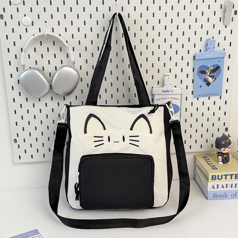 College style, large-capacity cat contrasting color, portable tote bag, girl commuter make-up bag, messenger bag, shoulder bag, school bag.
