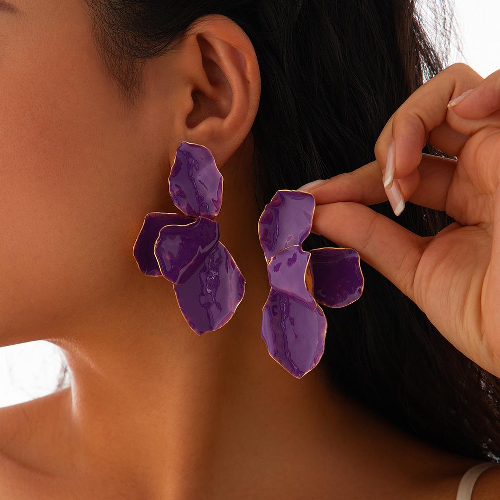 Ingemark Bohemian Colorful Oil Drip Metal Stud Earrings Women Bridal Trendy Elegant Petal Flower Piercing Earrings Y2K Jewelry