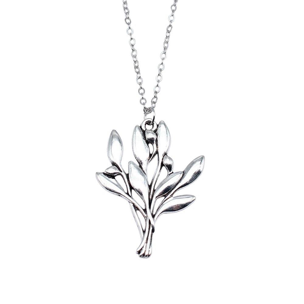 Vintage Rose Flower Charm Necklace Tree Of Life Pendant Antique Jewelry 43cm Chain