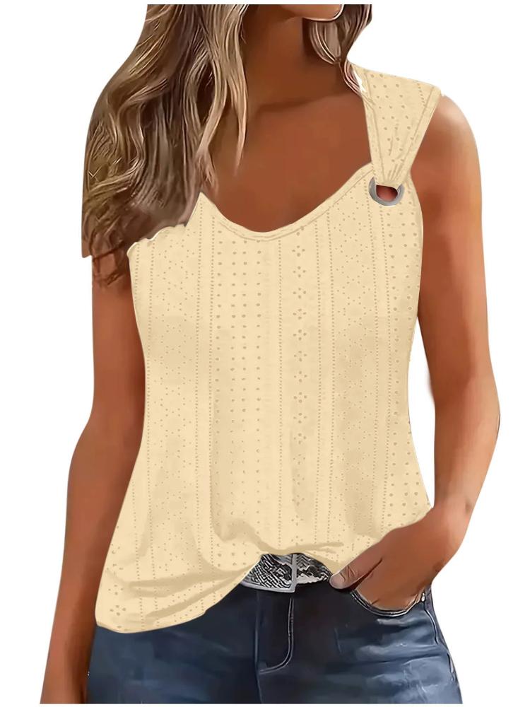 T-shirt sans manches à col en V pour femme, couleur unie, ample