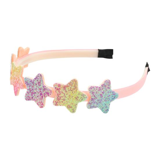 Bandeau pour fille avec peigne à dents lisses et arc anti-glisse Couleur dégradé arc-en-ciel Décoration Cœurs Étoiles Serre-tête