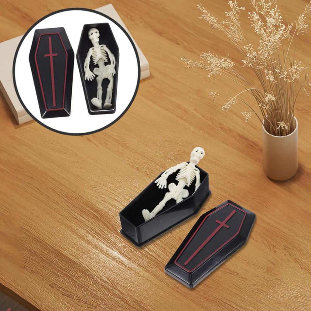 1set Miniature Coffin Skeleton Ornaments Halloween Decoration Prank Props For Parties Spooky Home Decor Fun Halloween Decor