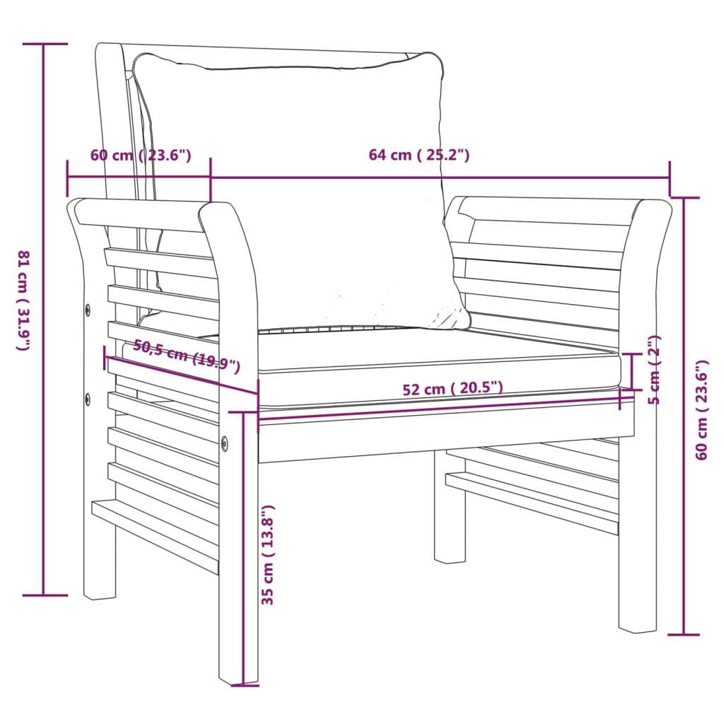 5 Piece Garden Lounge Set with Cushions Solid Acacia Wood