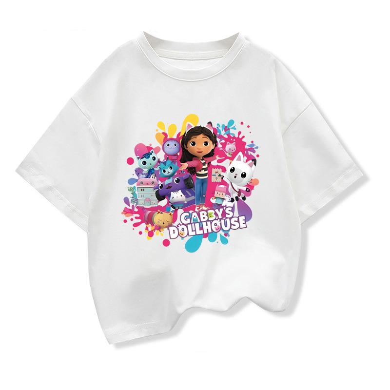 Summer Tee Girls Short Sleeve Tops Kawaii Gabbys Dollhouse T-shirt for Baby Girls Gabby Cats T Shirts Kids Children Clothing