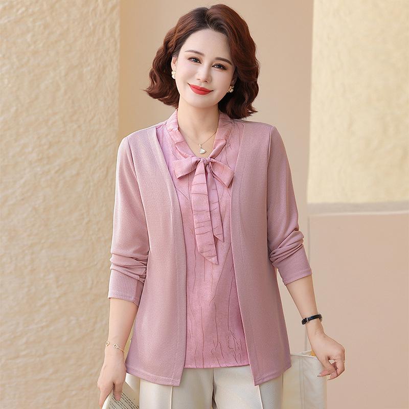 

2026 Spring/Autumn Stylish Age-Defying Top for Middle-aged Women 4XL (135-145 jin) розовый
