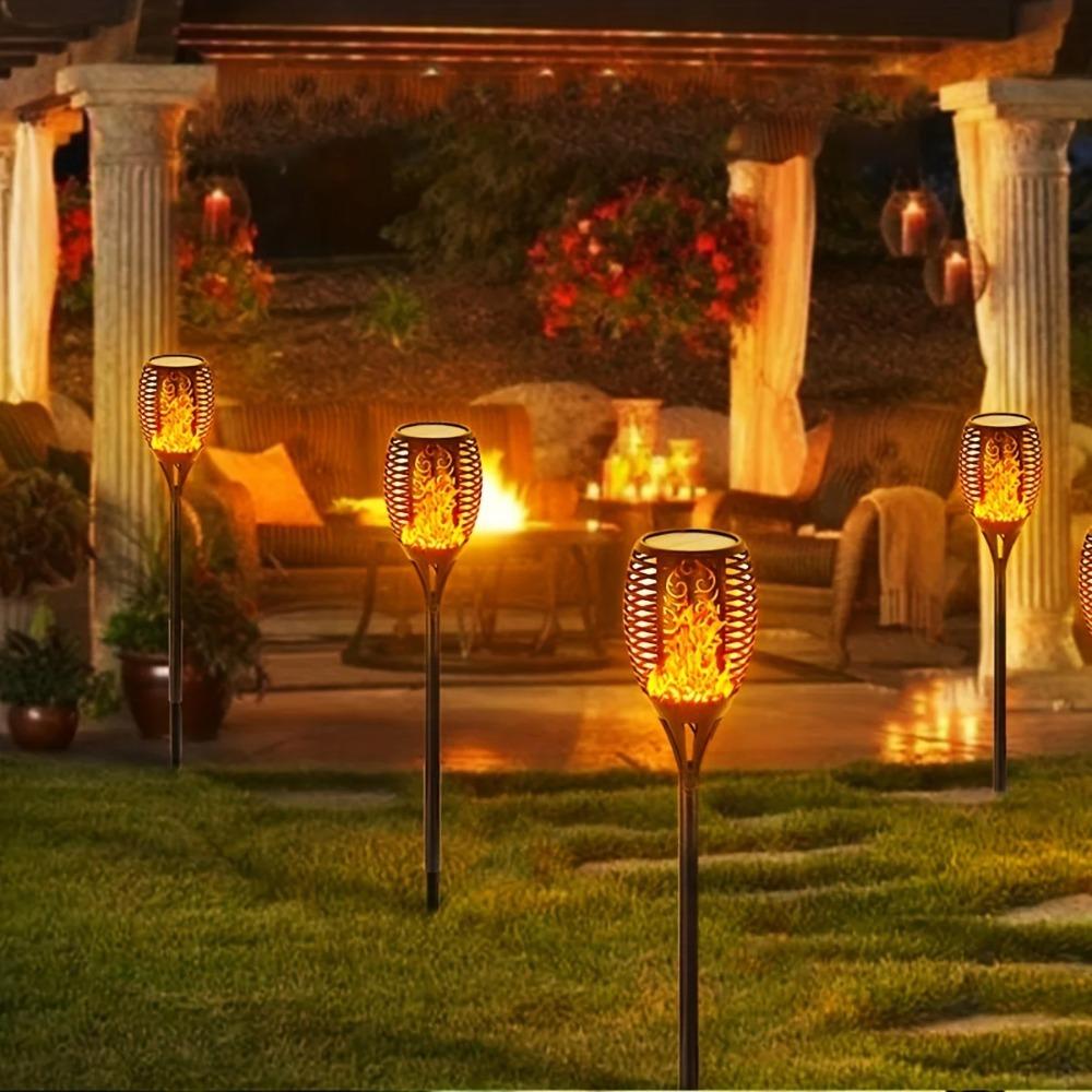 1-8PCS 12LED Solar Flame Torch Lights Flickering Light Waterproof Garden Decoration Outdoor Lawn Path Yard Patio Floor Lamp