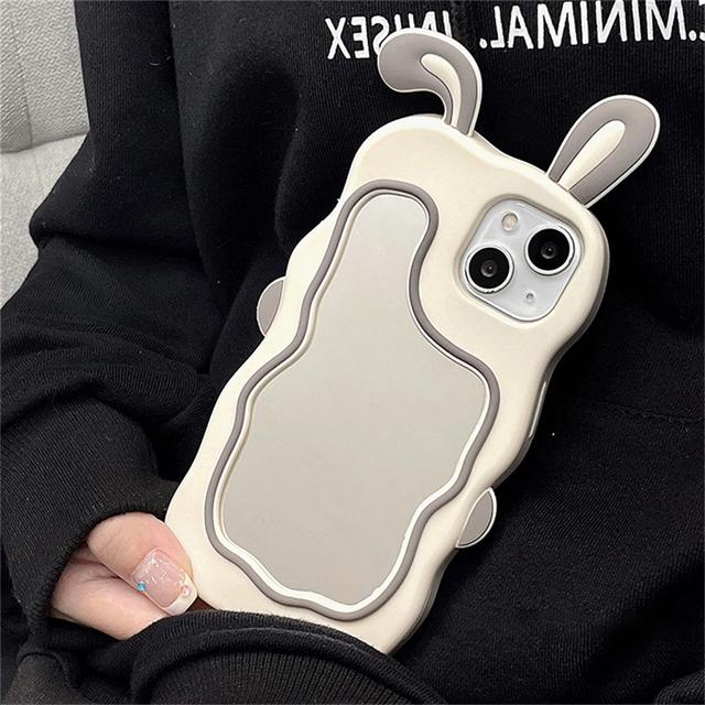 

Ins Корея милый 3d кролик макияж зеркало чехол для телефона для Iphone 14 13 12 11 Pro Max X Xs Xr 7 8 Plus силиконовый защитный мягкий чехол For iPhone 14ProMax серый