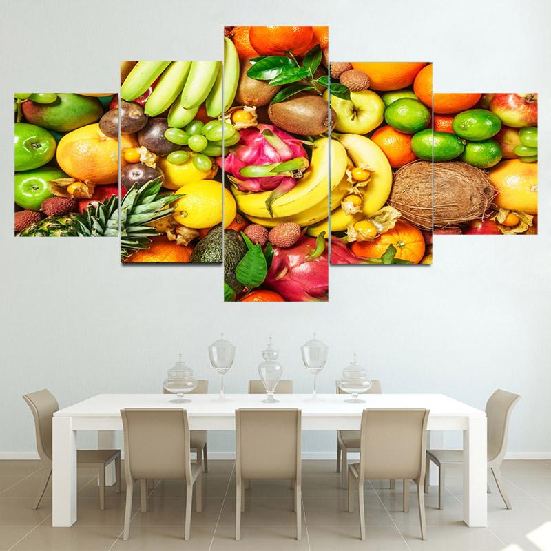 Póster e impresión de 5 paneles de frutas tropicales nutritivas y equilibradas, lienzo moderno, arte de pared, decoración del hogar para sala de estar, sin marco