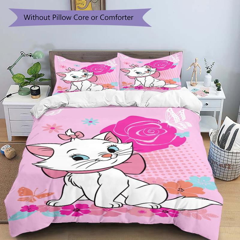 Pink Rose Kitty Print 3Pcs Bedding Setduvet Cover With 2 Bedropillowcase Home Birthday Gift