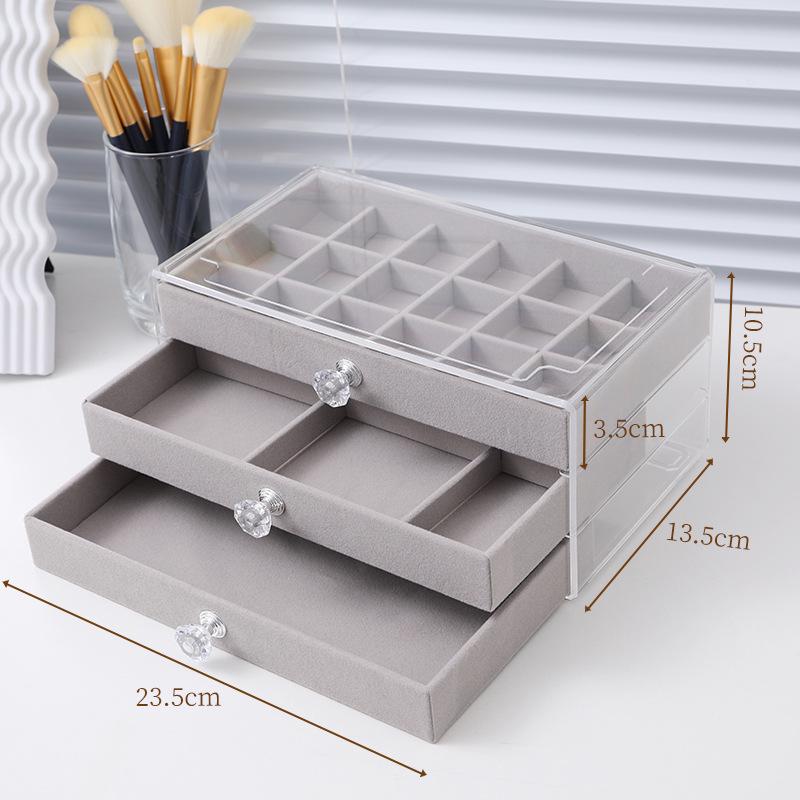 Velvet Jewelry Box with Anti-Oxidation, Transparent Acrylic Storage for Earrings, Necklaces, and Rings