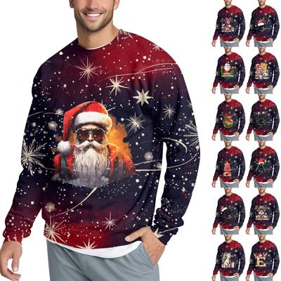 Herren Casual Fashion Bequemes Weihnachts-Sweatshirt mit Rundhalsausschnitt und Aufdruck