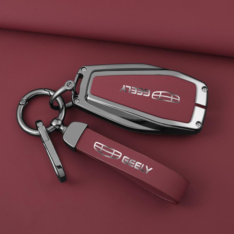 Interior Mouldings Zinc Alloy Leather Car Key Case Cove Holder Set For Geely Coolray X6 Emgrand Global Hawk GX7 Remote Auto Prot