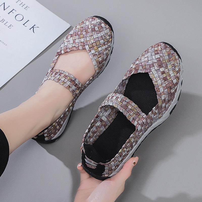 Versatile large-size women's shoes, women's little white shoes, casual trendy shoes, handwoven woven shoes, flat-bottomed breathable sandals, lazy