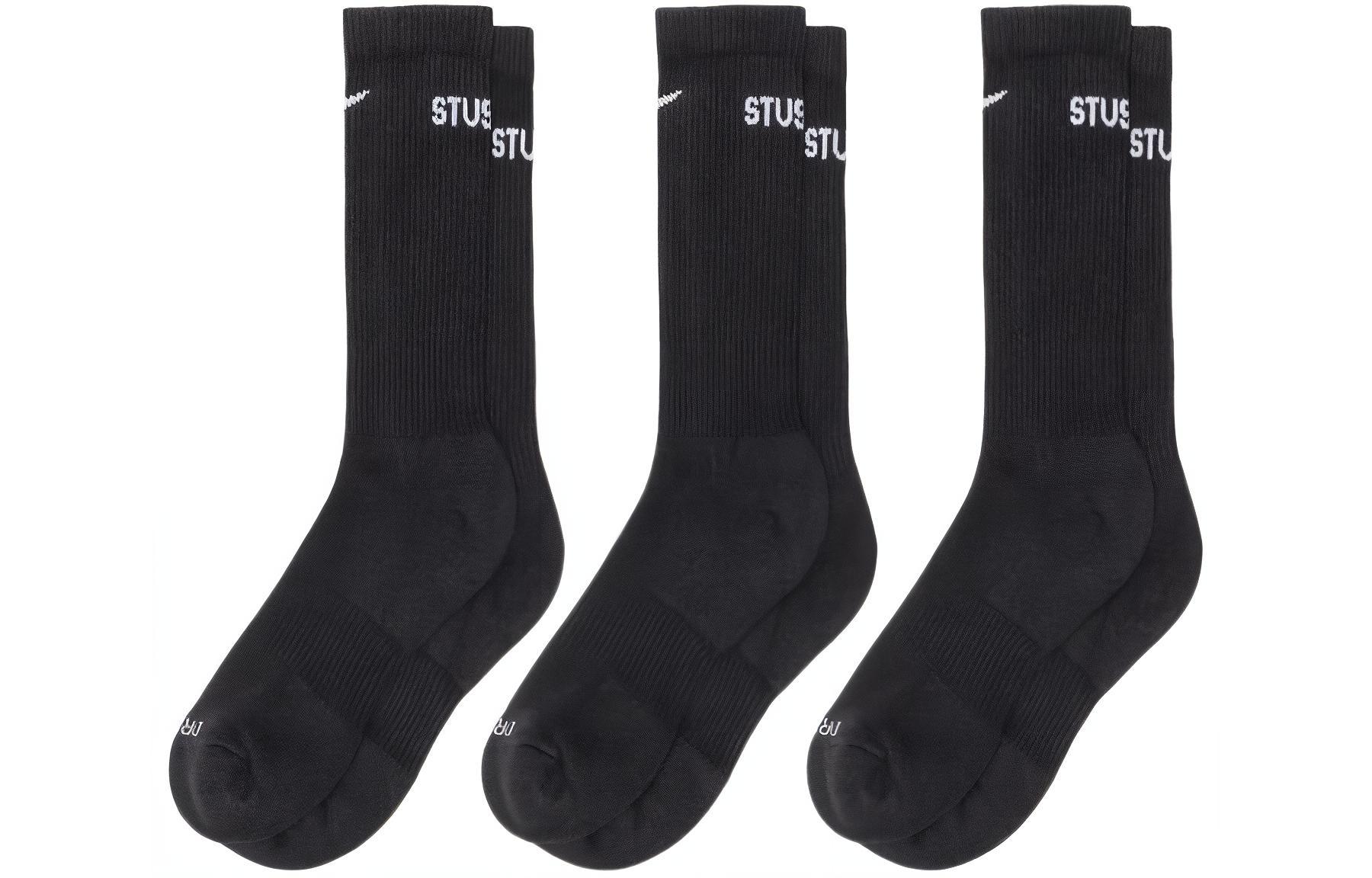 Nike x Stussy Crew Socks Unisex 3 Pack Black FQ3054-010 M