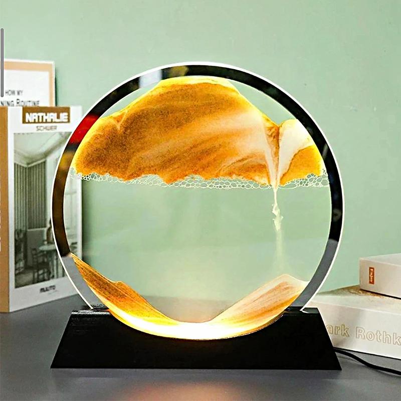 Sandscape Moving Sand Art Picture Table Lamp 3D Hourglass Quicksand Flowing Sand Painting Office Desktop Home Decor Gifts
