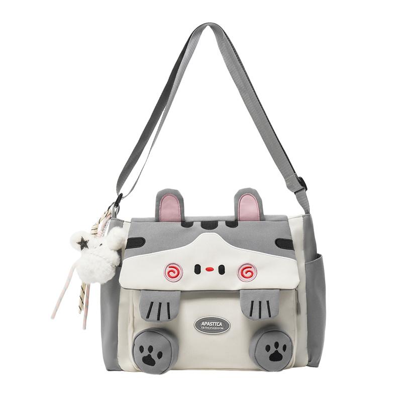 Cartoon Cat Messenger Bag Women s Large Capacity Shoulder Bag Student Handbag серый
