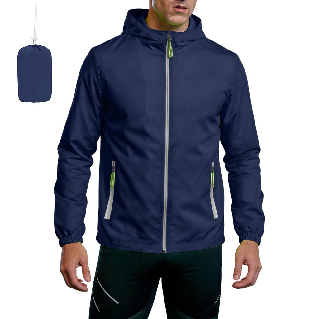 Unisex Lightweight Hooded Sports Jacket with Reflective Zipper Breathable Quick Dry with Storage Bag