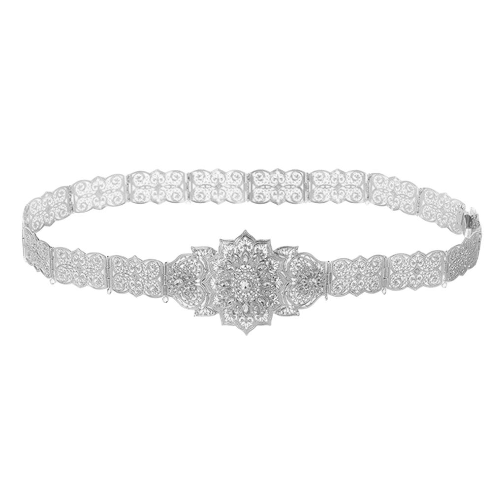 Traditional Hollowed Out Belt Moroccan Caucasus Robe Belt Antique Waistband for Wedding Rhinestones Carving Corset Belt
