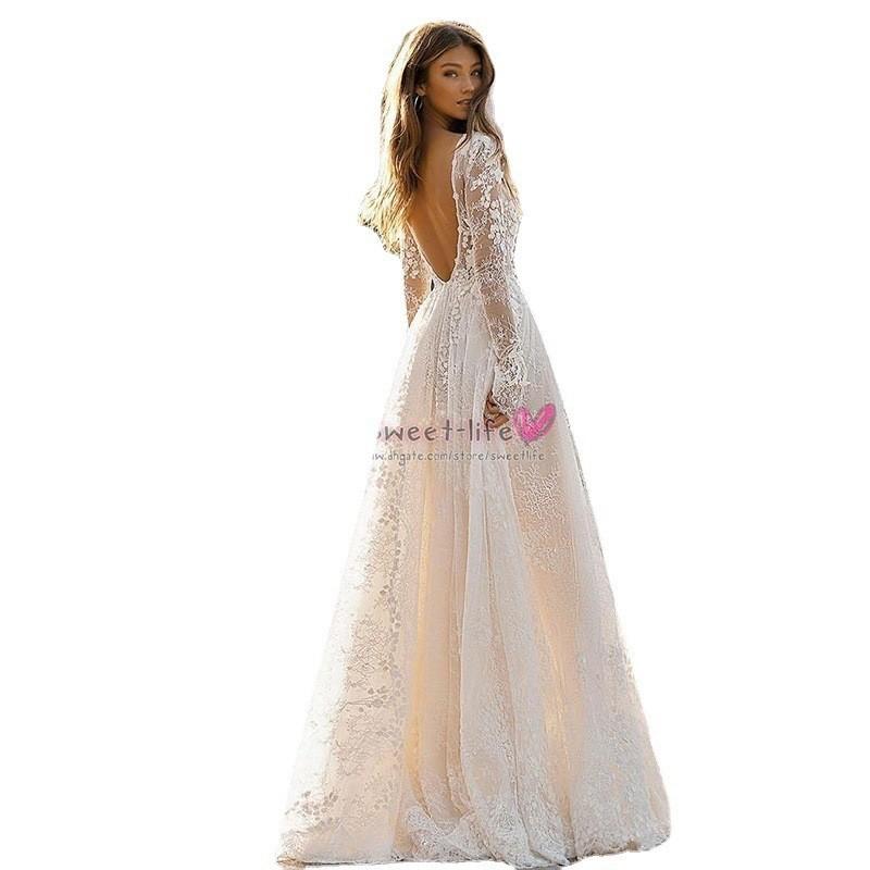 Women's Wedding Dress Sexy Lace Long Sleeve Vacation Dress Evening Banquet Dress Spring