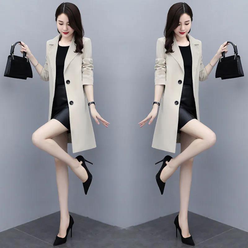 

Высококачественная ветровка средней длины на весну и осень для миниатюрных женщин - длинный рукав, приталенный кардиган L бежевый