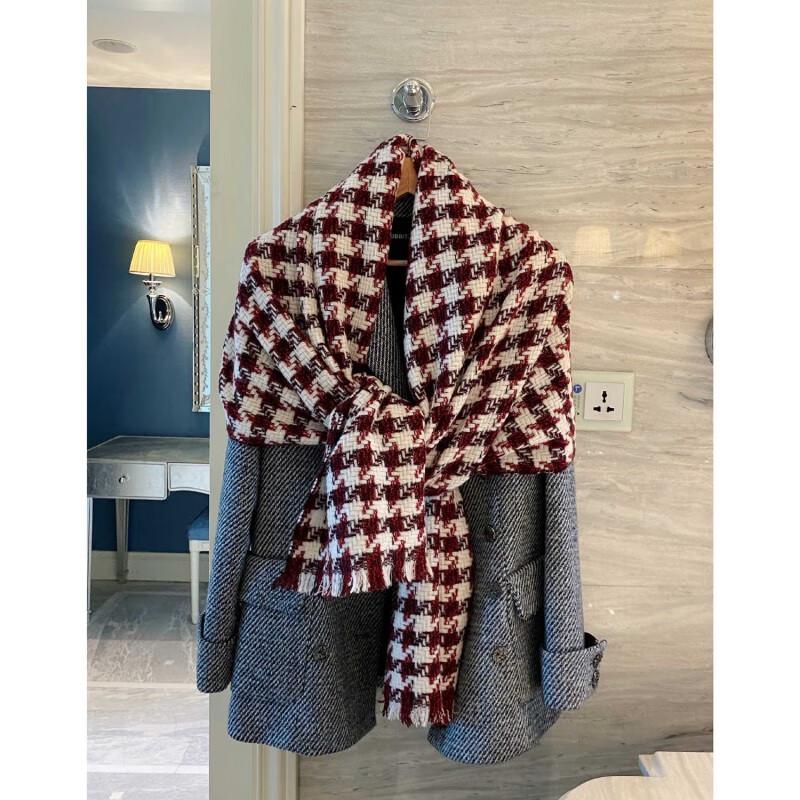 NINA SOLOR Pure Cashmere Houndstooth Color Block Scarf Shawl