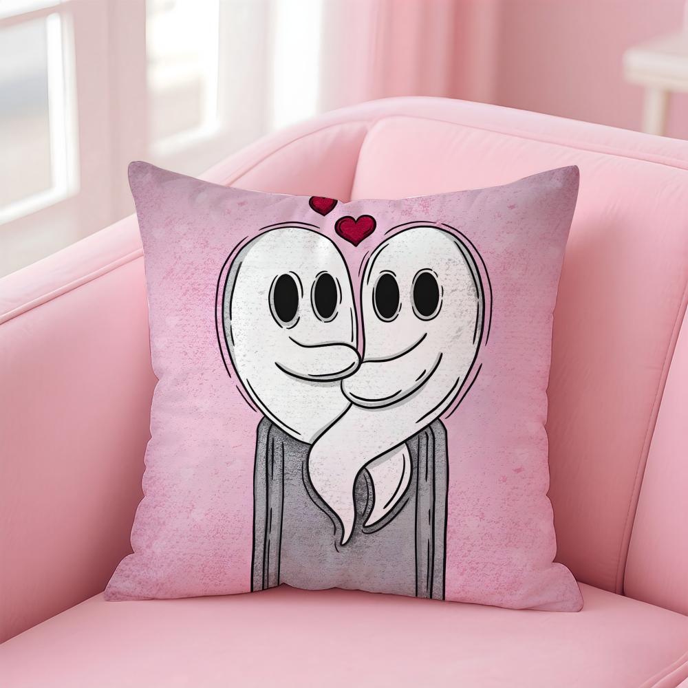 Funny Anime Cute GGhost Couple Cushion Cover Pillowcase Short Plush Invisible zipper Room Sofa Cushion Cover