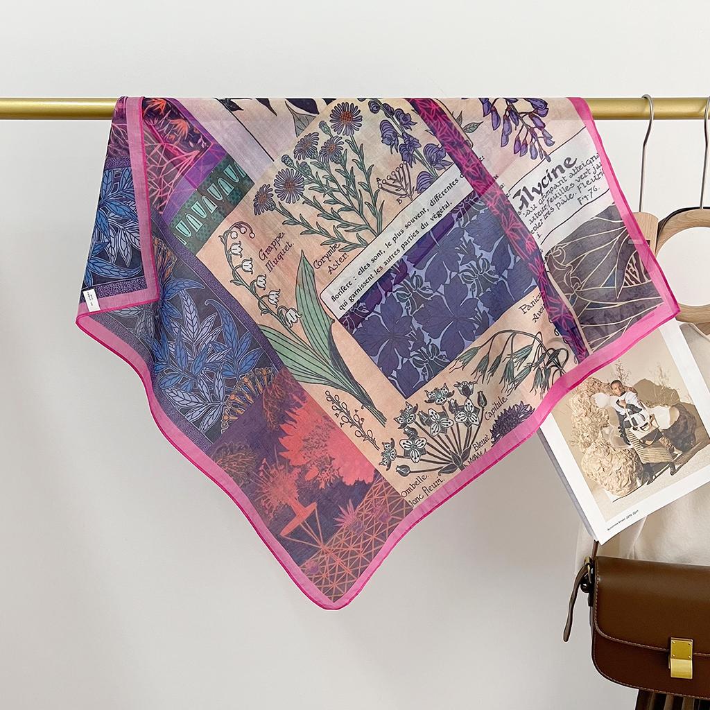 Spring And Summer Light And Breathable 65 * 65Cm Square Scarf Versatile Printed Mulberry Silk Cotton Blended Women'S Silk Scarf