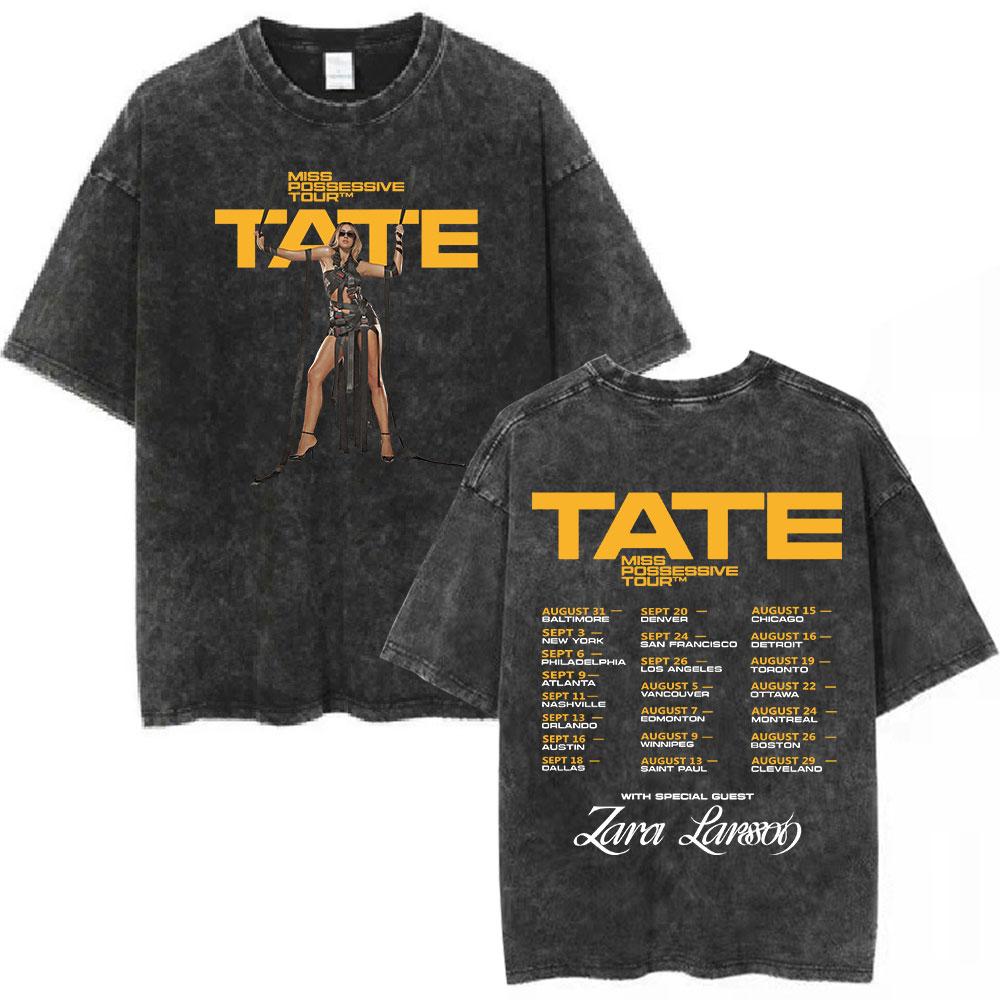 

Vintage Washed Tate McRae Miss Possessive World Tour 2025 TShirts Men Women Harajuku ONeck Short Sleeve T Shirt Cotton Tshirt S