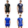 Men 2-Piece Waterproof Swim Club Outfit Short Sleeve Vinyl T-Shirt and Boxer Shorts with Built-in Briefs Contrast Trim